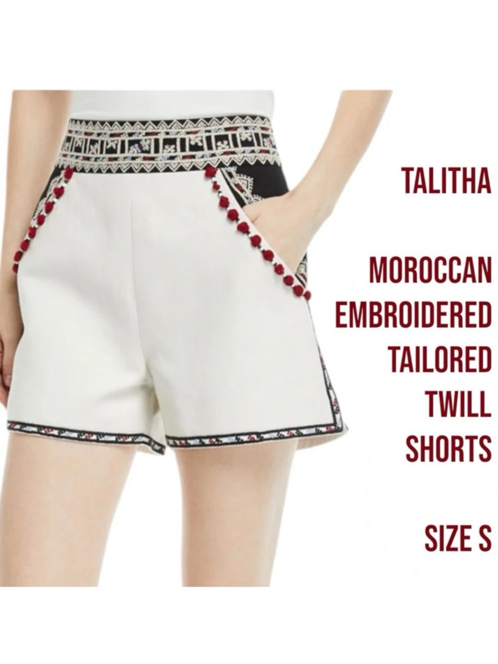 Talitha
Moroccan-Embroidered Tailored Twill Shorts size Small
